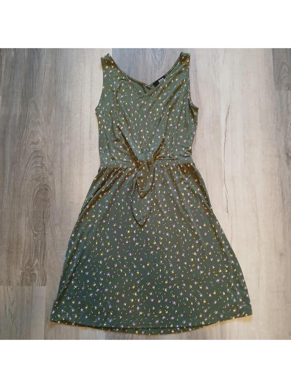 a.n.a A New Approach Size XS Olive Green Floral Knot-Front Sleeveless Dress